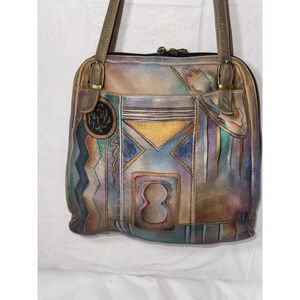 Vintage Anuschka Hand Painted Shoulder Bag Purse Genuine Leather